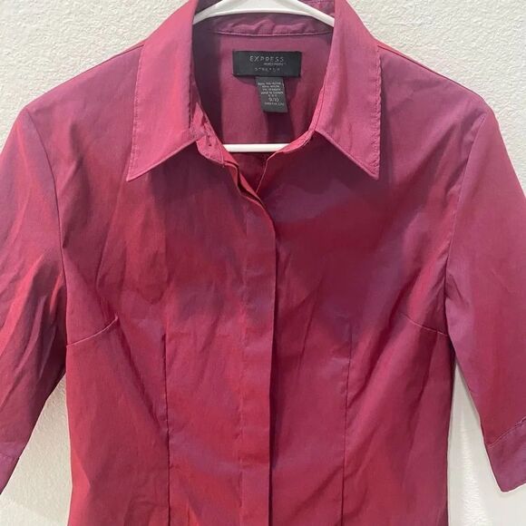 Express Burgandy/Pink Iridescent Button Up Shirt Size 9/10 - Picture 3 of 5